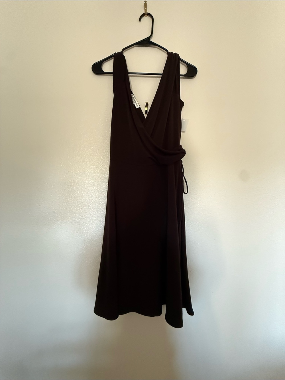 dressbarn Sleeveless Wrap Midi Dress in Deep Brown